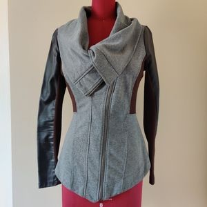 Cowl Neck Knit Zip Up Jacket